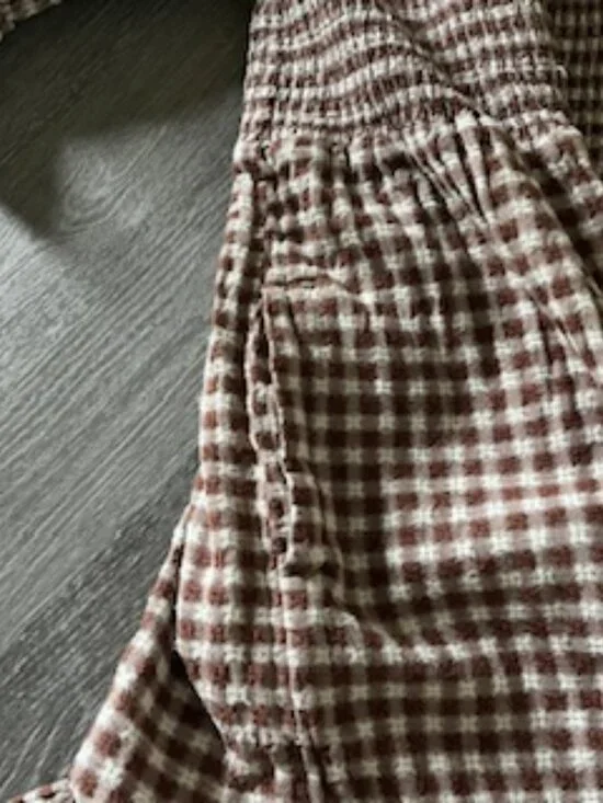 Madewell Lucie Elbow-Sleeve Smocked Gingham Midi Dress Two Pockets Women's M - Picture 15 of 15